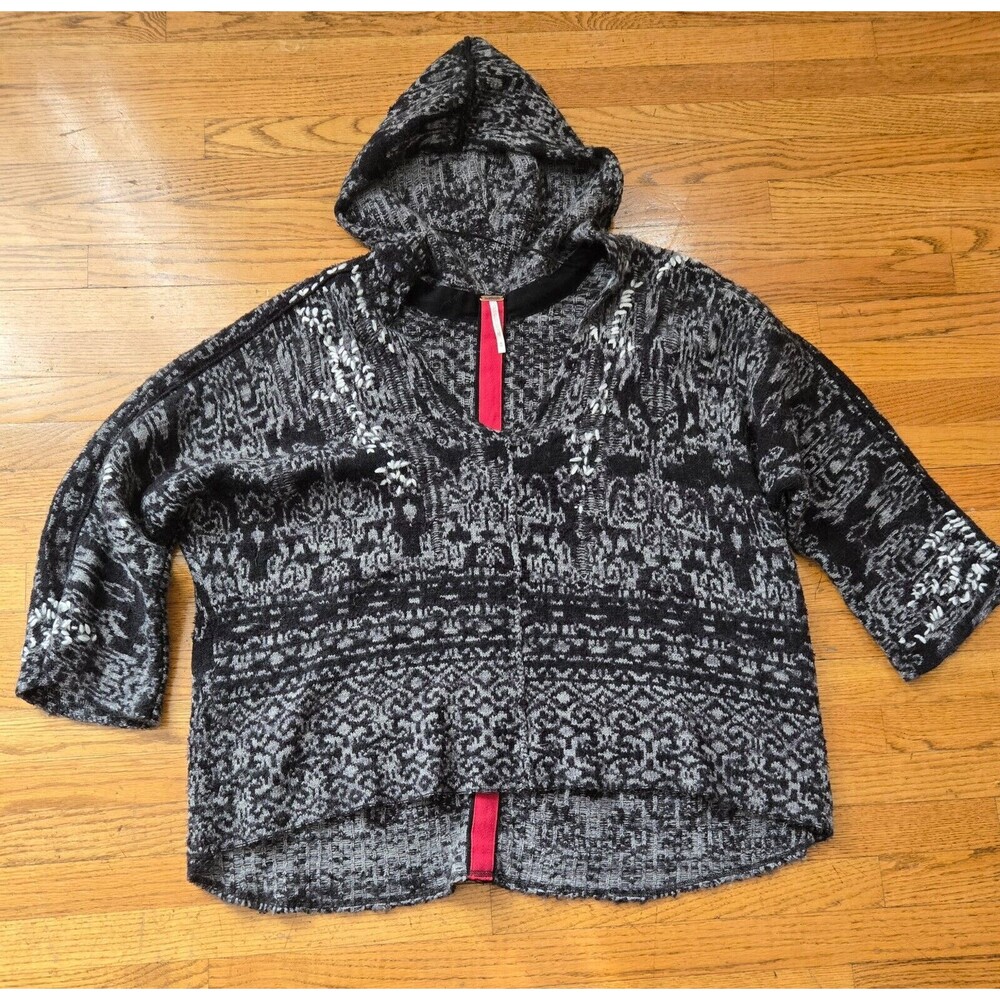 Free People Oversized Wool Blend Aztec Print Hooded Pullover Sweater Sz Medium